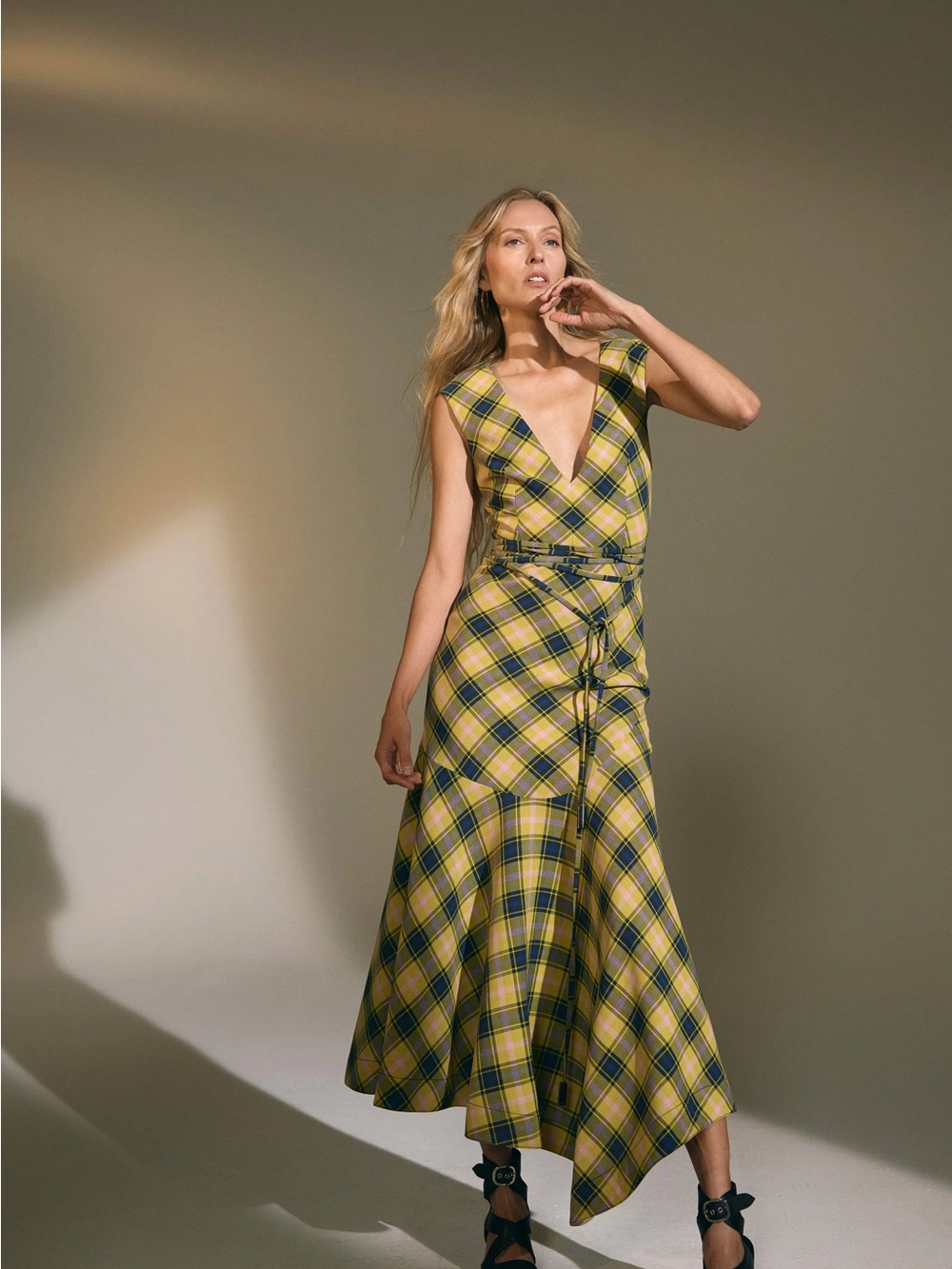 Derek Lam Yellow Plaid Maxi Dress